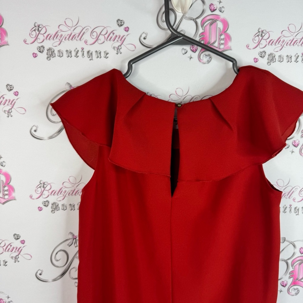 Banana Republic dress ruffle sleeves luxe Red Midi Dress keyhole opening - Picture 7 of 10